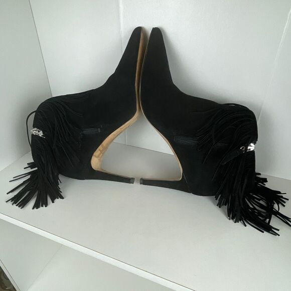 Sam Edelman Suede Fringe Trim Ankle Boots 8.5 Black - Picture 9 of 10